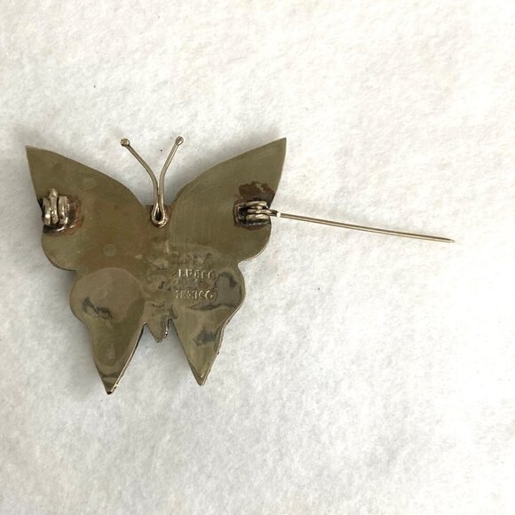 Alpaca Silver Mexico 1.5" Abalone Shell Glitter Butterfly Brooch - Picture 5 of 15